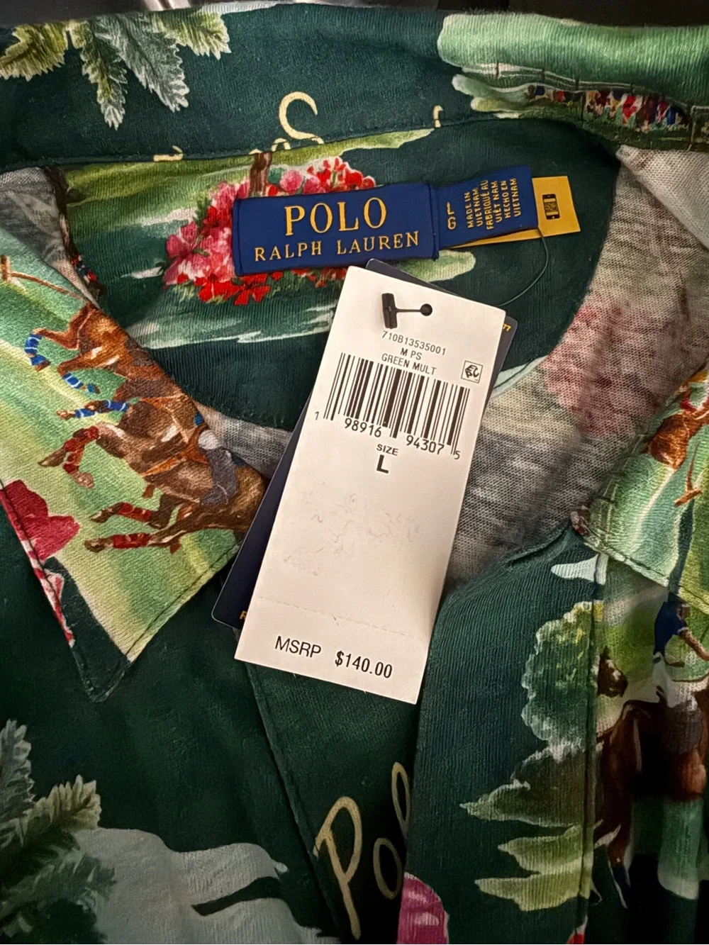 Ralph Lauren Green Polo with Pink & Orange Floral Scenic Print